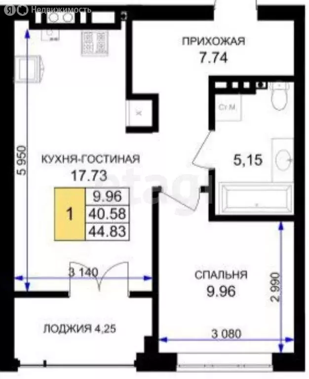 1-комнатная квартира: Калининград, Садовая улица, 43 (32 м) - Фото 0
