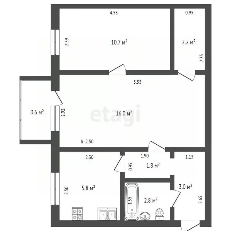 2-к кв. Мордовия, Саранск ул. Вакеева, 5 (42.3 м) - Фото 2