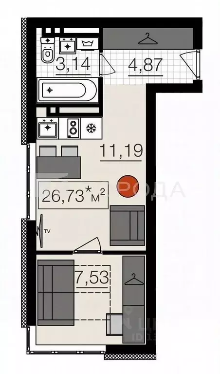Студия Алтайский край, Барнаул ул. Челюскинцев, 80В (26.7 м) - Фото 2