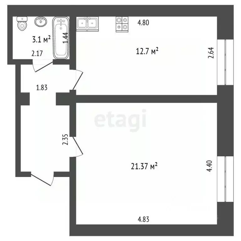 1-к кв. Хабаровский край, Николаевск-на-Амуре ул. Ленина, 12 (46.0 м) - Фото 2