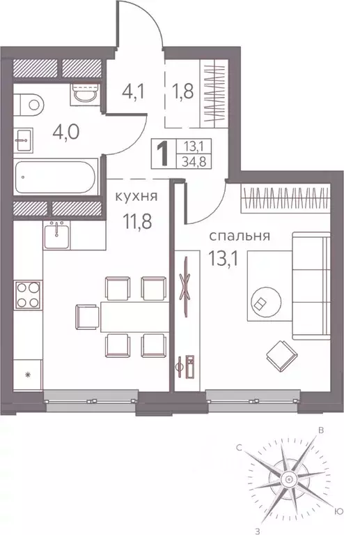1-к кв. Пермский край, Пермь ул. Серебристая, 3 (34.8 м) - Фото 1