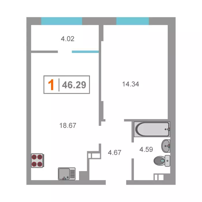 1-комнатная квартира: Тюмень, улица 9 Января, 160к2 (46 м) - Фото 0