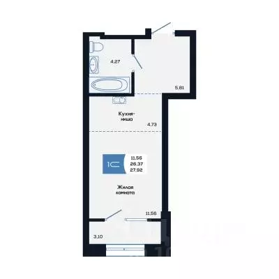 Студия Новосибирская область, Новосибирск ул. Титова, 48 (27.92 м) - Фото 0