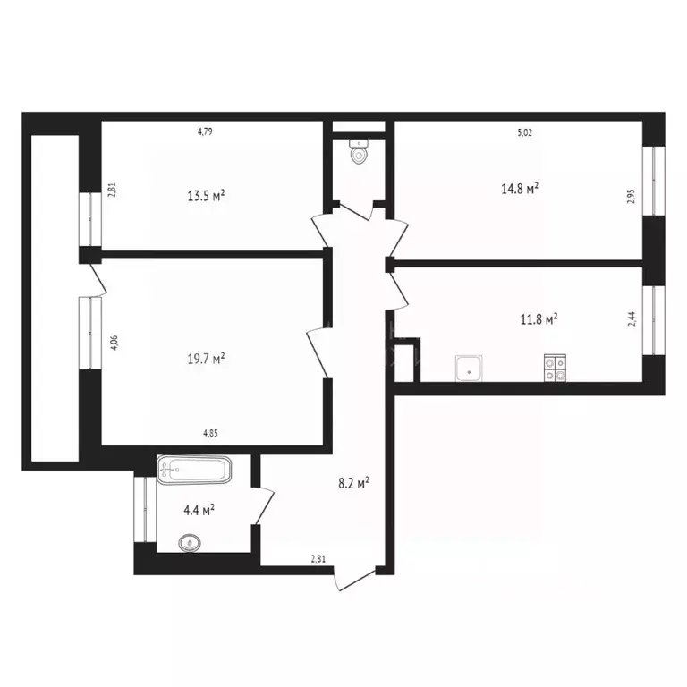 3-к кв. Тюменская область, Тюмень ул. Самарцева, 29 (80.0 м) - Фото 1