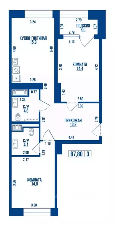 2-к кв. Санкт-Петербург ул. Челюскина, 10 (67.8 м) - Фото 2