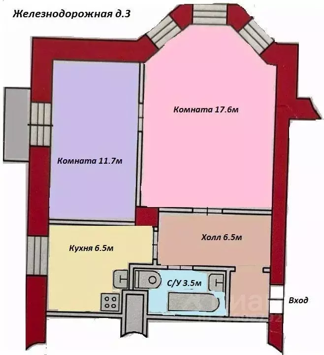 2-к кв. Московская область, Люберцы Железнодорожная ул., 3 (45.7 м) - Фото 2