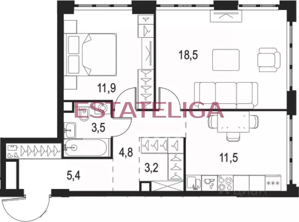2-к кв. Москва Южнопортовая ул., 26к1 (58.8 м) - Фото 1