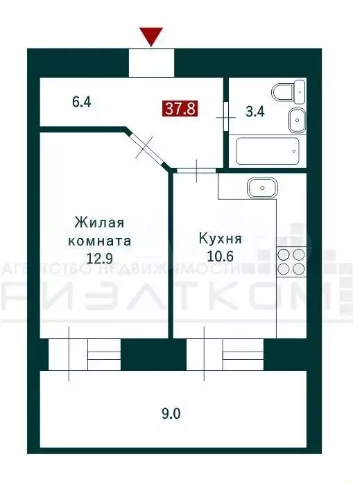 1-к. квартира, 38 м, 7/10 эт. - Фото 0