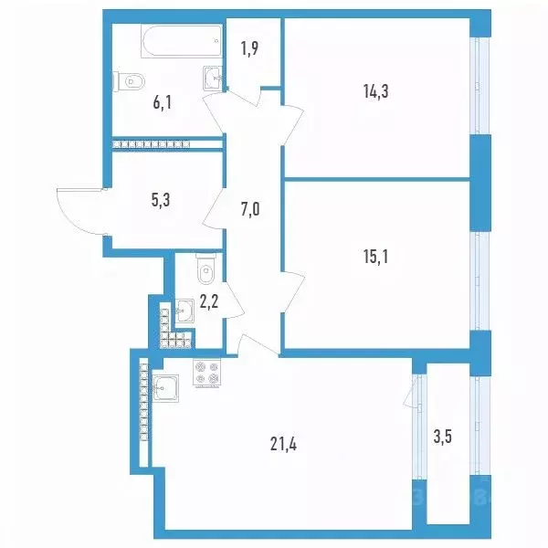 2-к кв. Санкт-Петербург ул. Типанова (75.1 м) - Фото 0