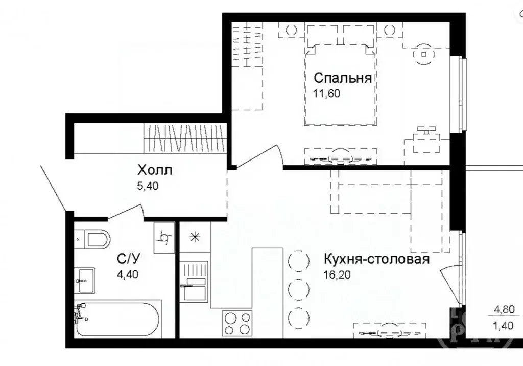 1-к кв. Ленинградская область, Всеволожский район, Дубровское ... - Фото 1