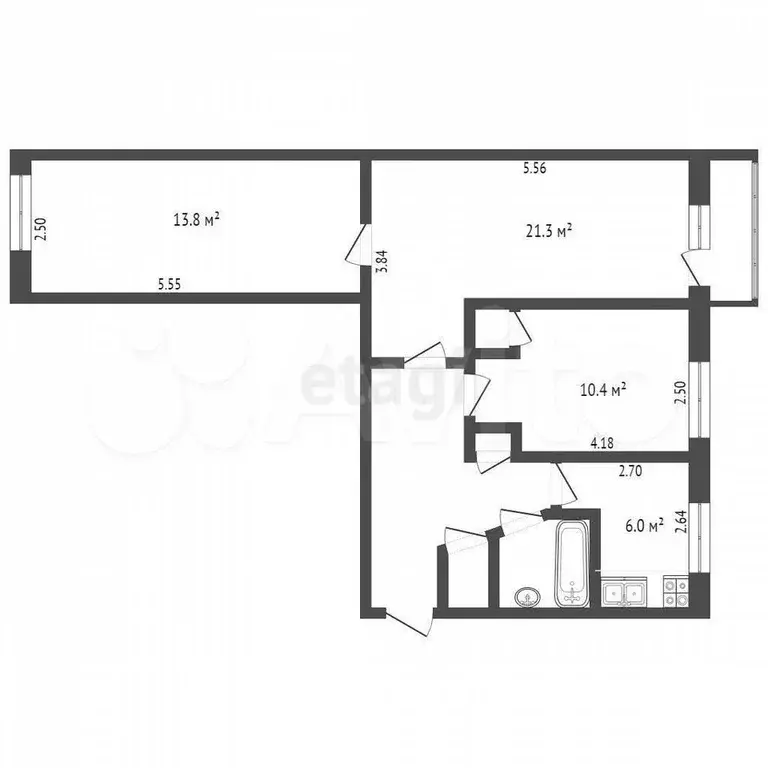 3-к. квартира, 59,1 м, 5/5 эт. - Фото 0
