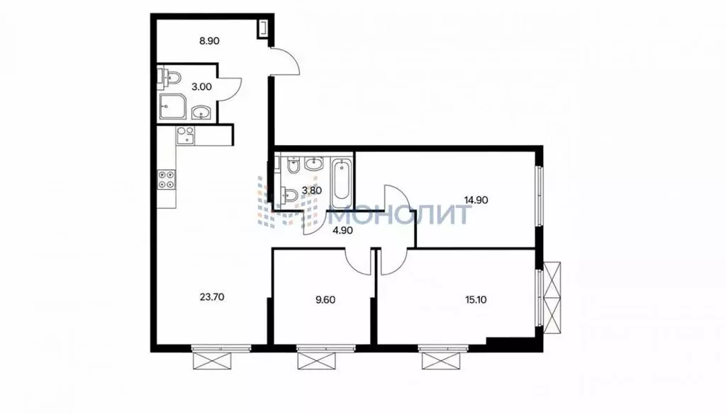 3-комнатная квартира: деревня Утечино, жилой комплекс Савин Парк, к3 ... - Фото 1