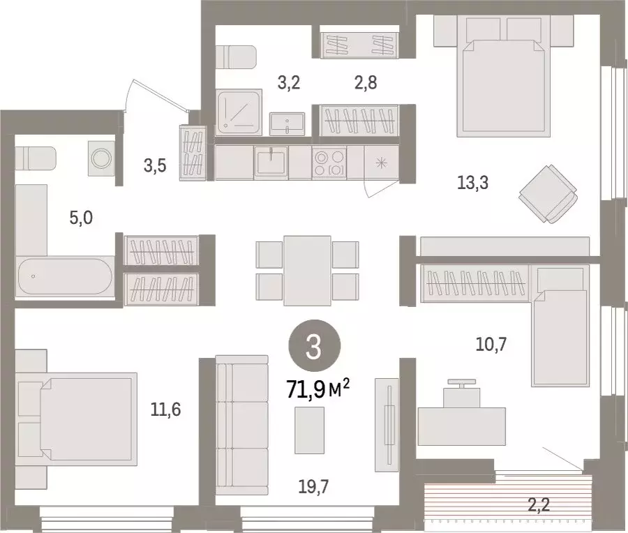 3-комнатная квартира: Новосибирск, улица Аэропорт (71.87 м) - Фото 0