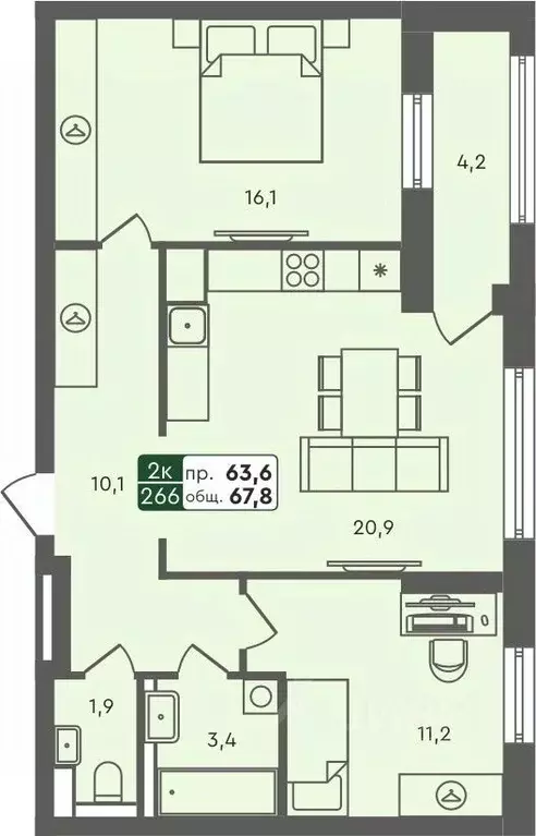 2-к кв. Курганская область, Курган Заозерный жилрайон, 6А мкр, 25/4 ... - Фото 0