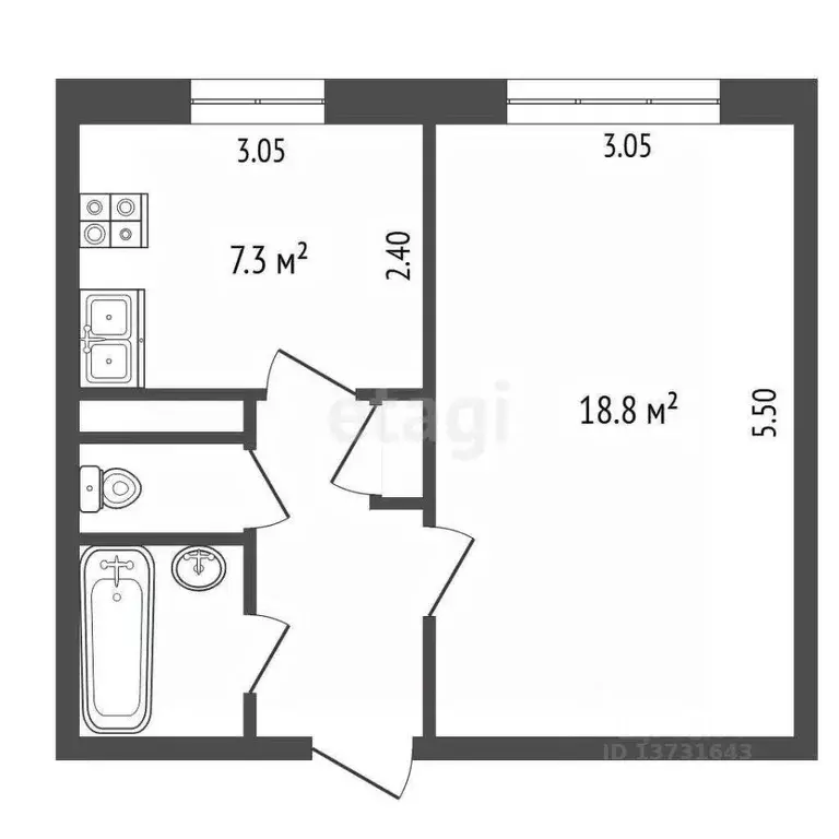 1-к кв. Псковская область, Печоры Индустриальная ул., 6 (32.8 м) - Фото 2