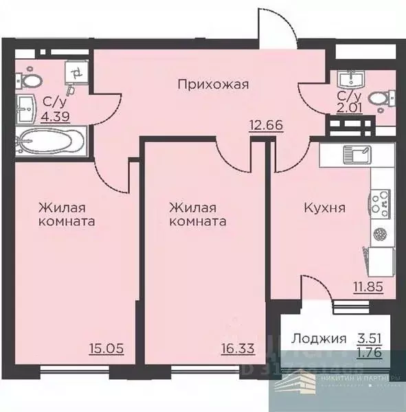 2-к кв. Воронежская область, Воронеж ул. Ломоносова, 116Б (64.0 м) - Фото 0
