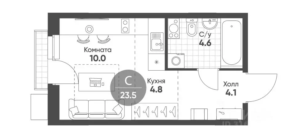 Студия Новосибирская область, Кольцово рп Счастье в Кольцово жилой ... - Фото 0