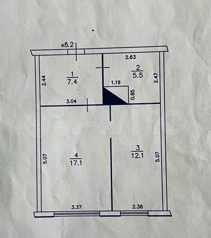 2-к. квартира, 42,1 м, 1/1 эт. - Фото 0