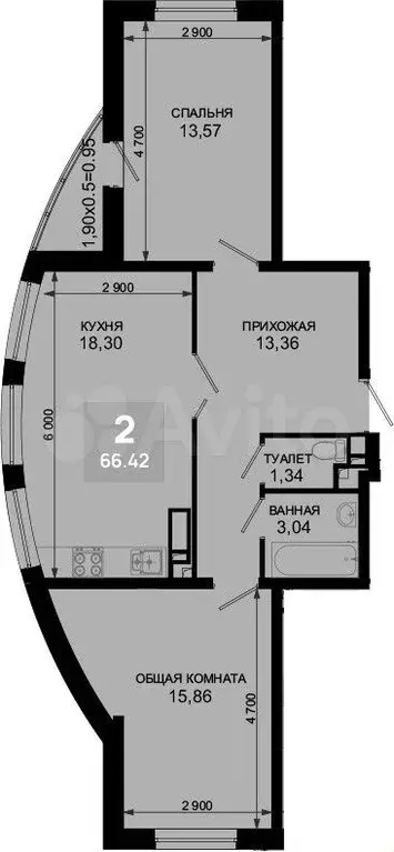 3-к. квартира, 66,4 м, 11/19 эт. - Фото 1