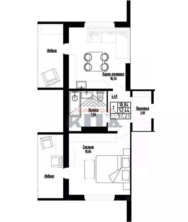 1-к кв. Омская область, Омск ул. Леонида Маслова, 7 (57.0 м) - Фото 1