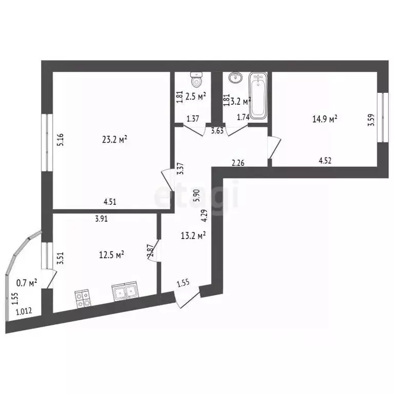 2-к кв. Калининградская область, Калининград ул. Юрия Гагарина, 101 ... - Фото 2