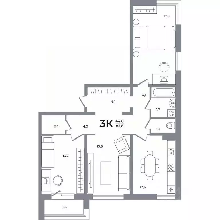 3-к кв. Новосибирская область, Новосибирск Беловежский мкр,  (83.0 м) - Фото 0