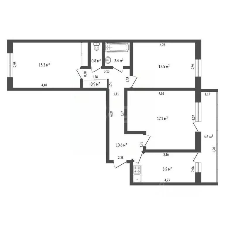 3-к кв. Амурская область, Благовещенск ул. Воронкова, 10 (66.6 м) - Фото 2