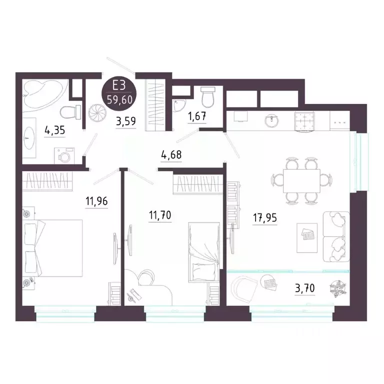 2-к кв. Тульская область, Тула ул. Пряничная, 6 (59.6 м) - Фото 0
