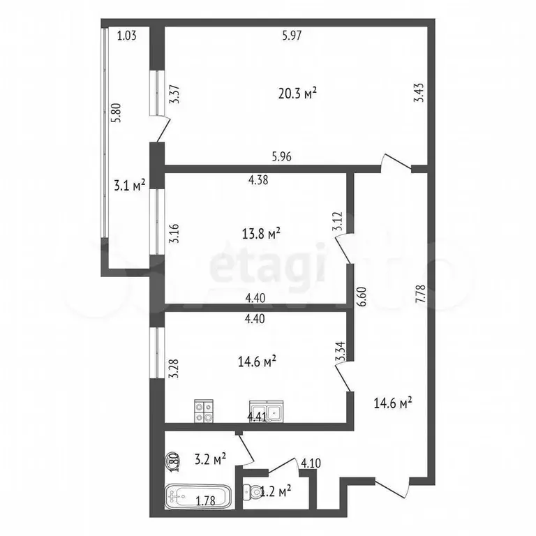 2-к. квартира, 67,7 м, 8/9 эт. - Фото 1
