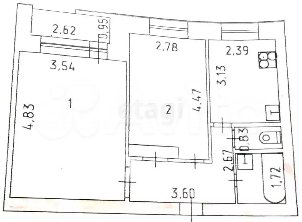2-к. квартира, 49 м, 8/9 эт. - Фото 0