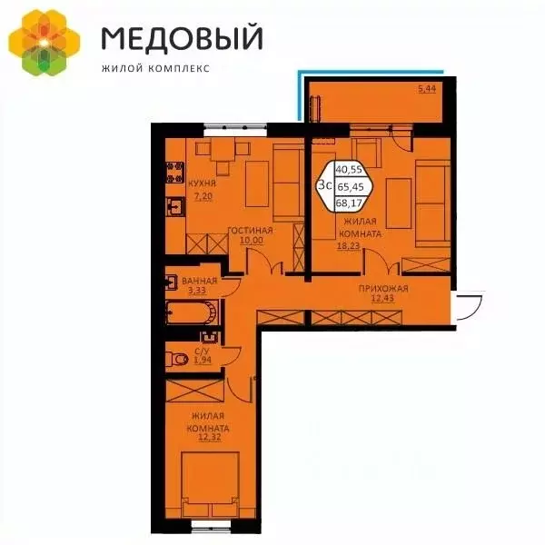 3-к кв. Пермский край, д. Кондратово ул. Н.М. Яблокова, 6 (68.17 м) - Фото 0