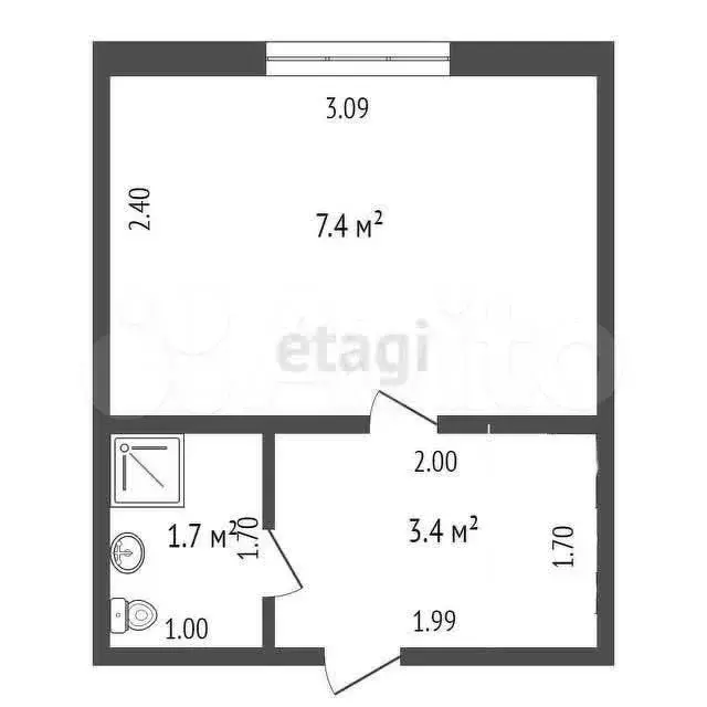 1-к. квартира, 12,6 м, 1/4 эт. - Фото 0