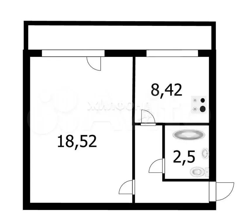 1-к. квартира, 35,1 м, 1/5 эт. - Фото 0