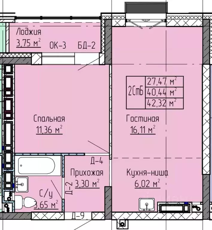 2-к кв. Татарстан, Нижнекамск ул. Баки Урманче, 12 (42.32 м) - Фото 0