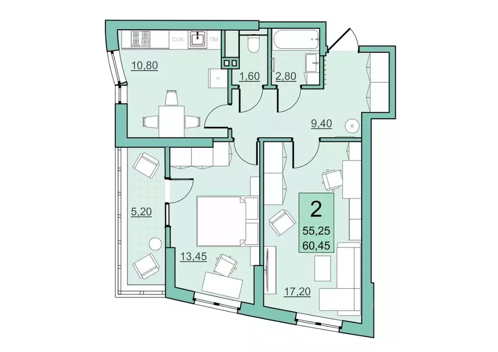 2-к кв. Саратовская область, Балаково Комсомольская ул., 65 (55.25 м) - Фото 0