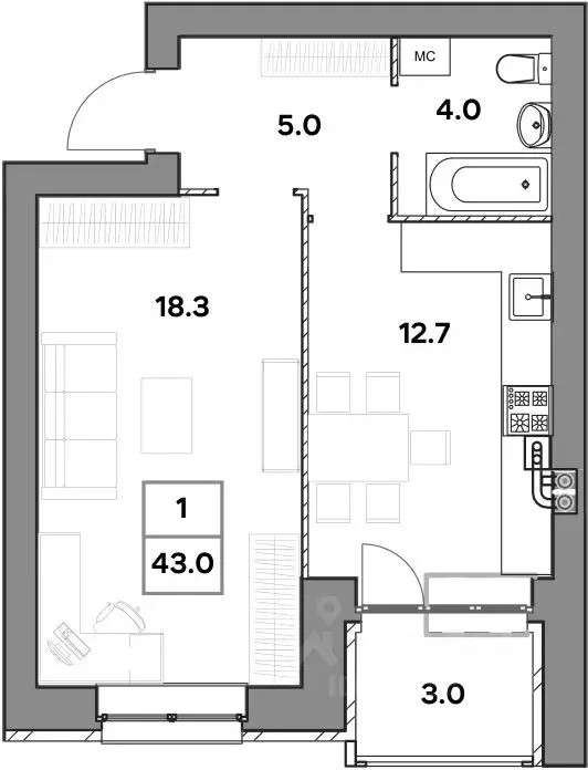1-к кв. Ярославская область, Ярославль ул. Шевелюха, 124А (43.0 м) - Фото 0