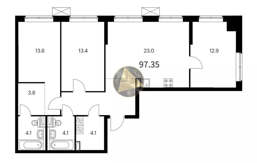 Продаётся 3-к квартира, 97.35 м - Фото 1