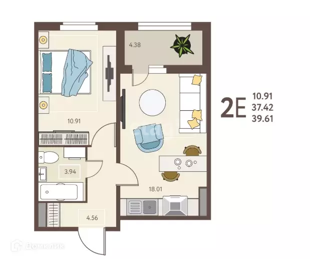 Продаётся 1-к квартира, 39.61 м - Фото 0