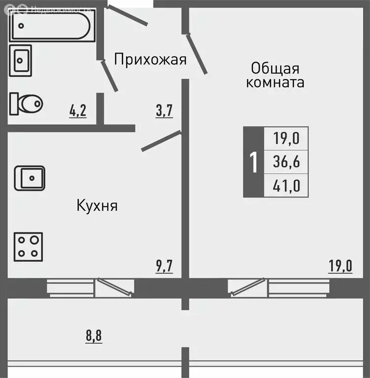 1-комнатная квартира: деревня Жилина, Садовая улица, 2к2 (41.1 м) - Фото 1