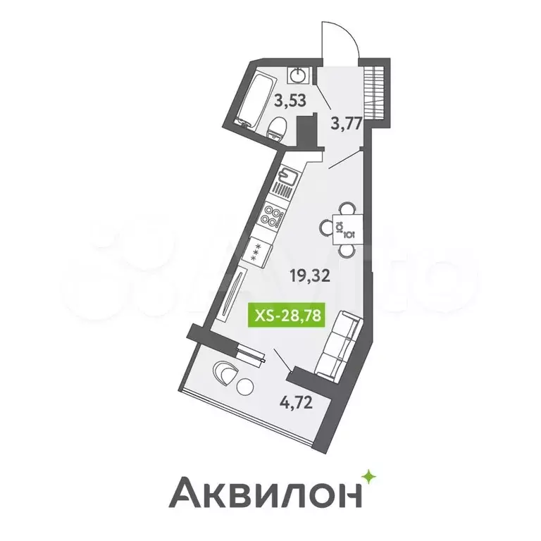 Квартира-студия, 29,1 м, 12/13 эт. - Фото 1