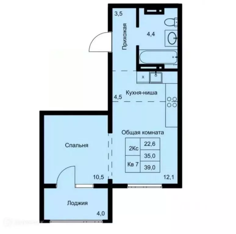 Студия Новосибирская область, Обь Геодезическая ул., 6Вк3 (35.0 м) - Фото 2