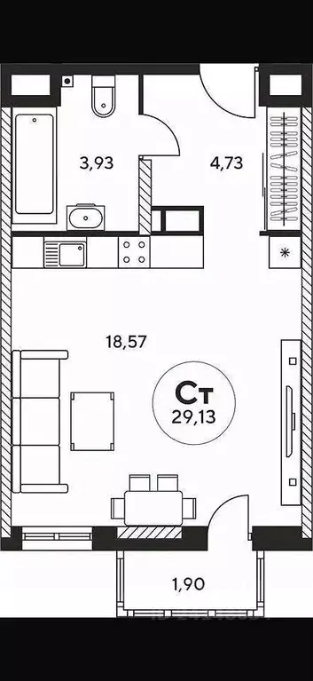 Студия Ростовская область, Ростов-на-Дону ул. Нансена, 109/5 (28.5 м) - Фото 2