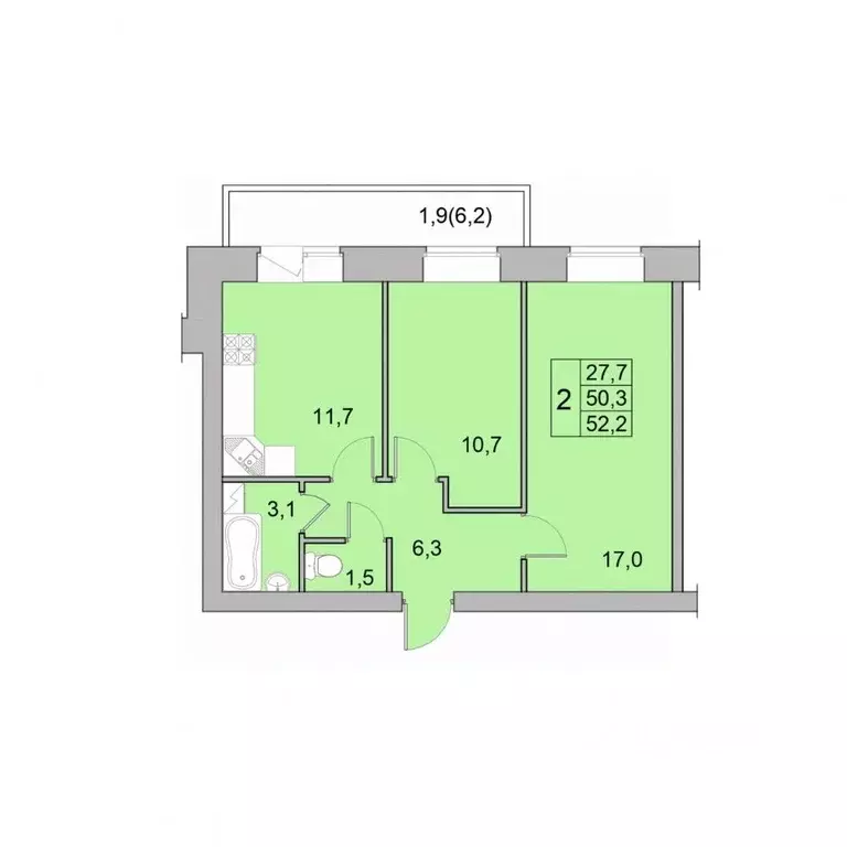 2-к кв. Вологодская область, Вологда Окружное ш., 39 (52.2 м) - Фото 0