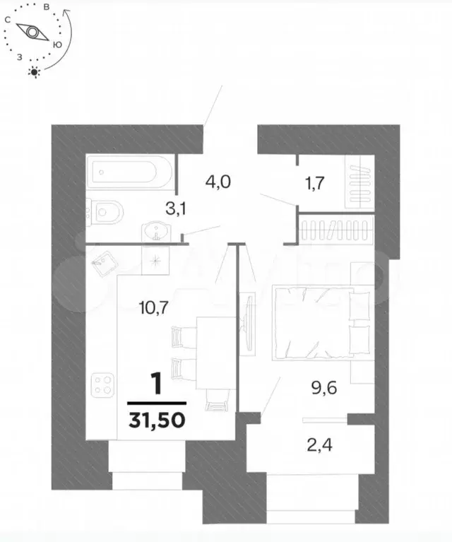 1-к. квартира, 32,5 м, 14/15 эт. - Фото 1