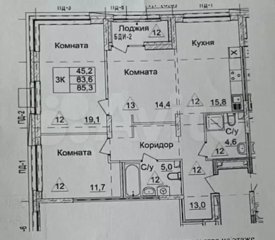 3-к. квартира, 85,3 м, 3/17 эт. - Фото 0