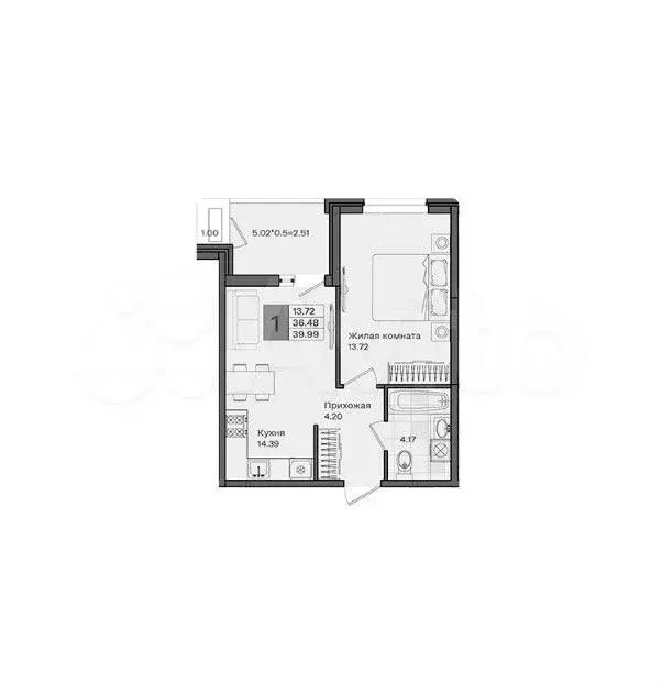 1-к. квартира, 40 м, 7/8 эт. - Фото 1