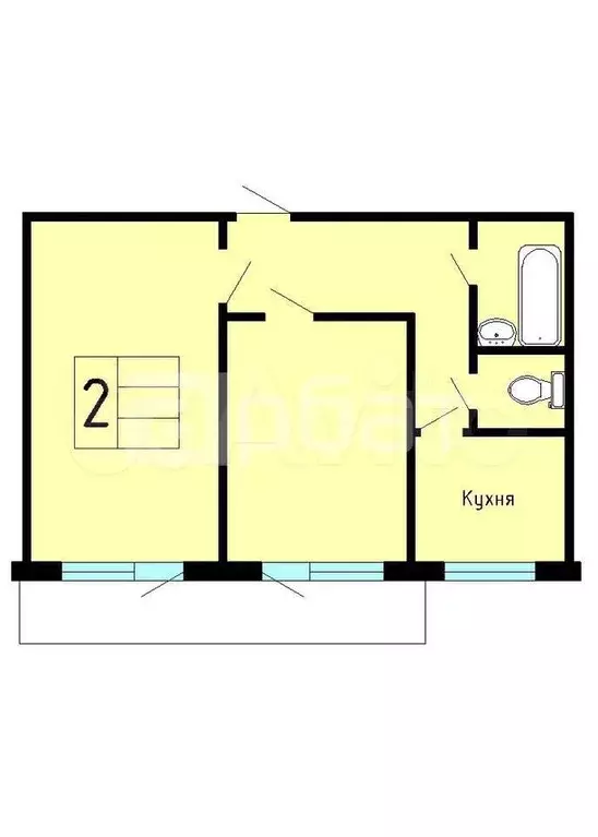 2-к. квартира, 54,7 м, 2/5 эт. - Фото 0