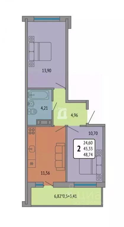 Квартира, 2 комнаты, 52 м - Фото 0