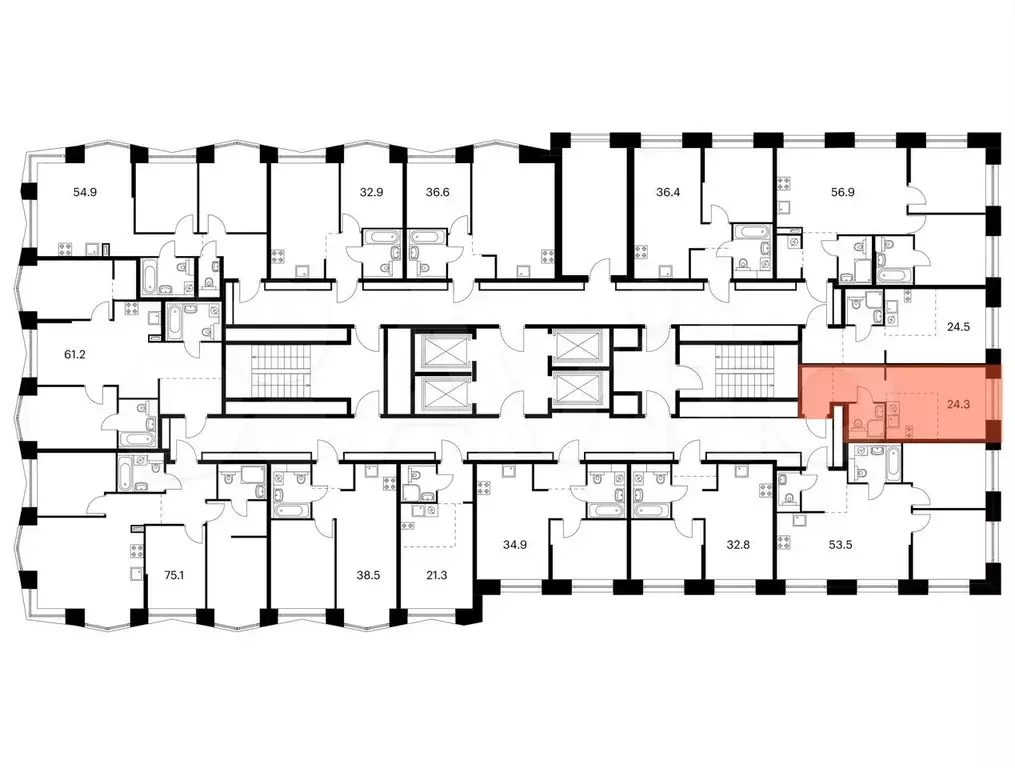 Квартира-студия, 24,3 м, 7/32 эт. - Фото 1