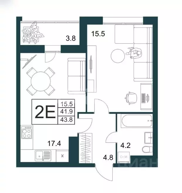1-к кв. Липецкая область, Липецк Минская ул., 16 (43.8 м) - Фото 2